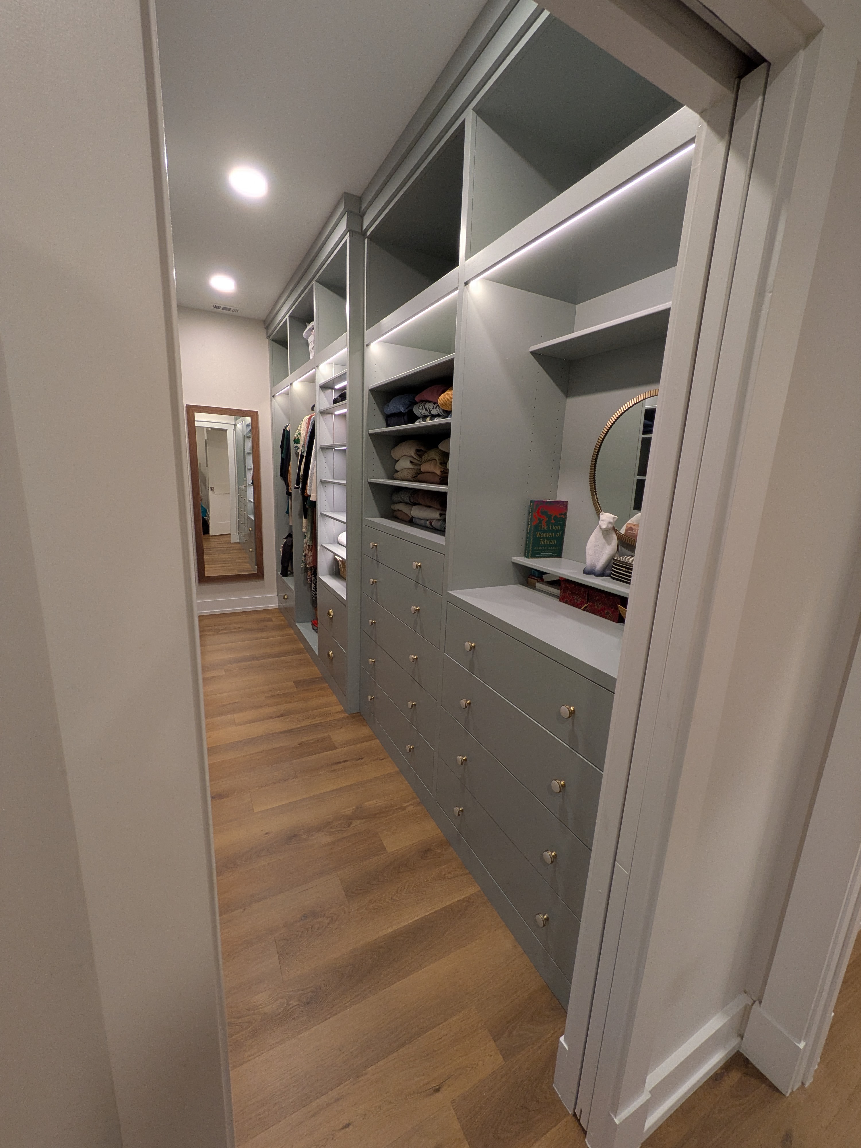 Primary closet vanity area built by B. Crafted Millwork